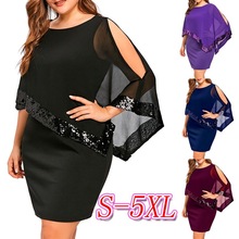 2019 Sexy Sequined Overlay Capelet O-Neck Short Sleeve Women Dress Bodycon Party Dresses Vestidos Robe Femme Big Size 5XL 2024 - buy cheap