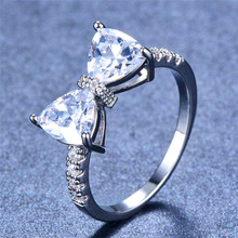 Bamos bonito bowknot anéis de noivado simples delicado branco ouro enchido anéis de casamento para amantes da moda strass jóias 2024 - compre barato