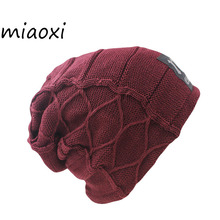 Miaoxi chapéu de inverno masculino, moda quente em malha, bonés casuais, gorros de lã hip hop 2024 - compre barato