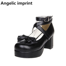 Angelic imprint woman mori girl lolita cosplay shoes lady high heels pumps women princess dress party shoes 33-47 6cm bowties 2024 - buy cheap