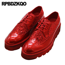 Мужские дизайнерские туфли на платформе, черные или красные туфли-оксфорды из натуральной кожи, с блестками, на танкетке, для выпускного вечера, 2018 2024 - купить недорого