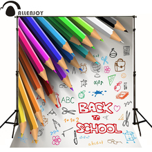 Фон для фотосъемки Allenjoy цветные карандаши линейка школьные ножницы дети Виниловый фон для фотостудии принцессы 2024 - купить недорого