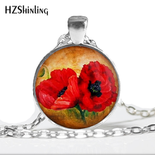 HZ--A566 New Two Red Poppies Necklace Red Poppies Pendant Flower Jewelry Glass Photo Cabochon Necklace HZ1 2024 - buy cheap