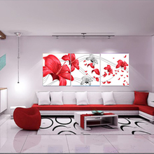 Cuadros de lirio para sala de estar, lienzo abstracto moderno, Pintura Artística de pared, blanco, rojo, sin marco, 3 uds. 2024 - compra barato