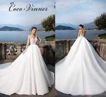 Elegant Arab A line Satin Wedding Dresses Long Sleeve Embroidery Appliques Court Train robe de mariee  Wedding Dress W0280 2024 - buy cheap