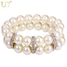 U7 Bracelet For Women Trendy Rhinestone Multi Layer Round White  Simulated Pearl Jewelry Wholesale H728 2024 - buy cheap