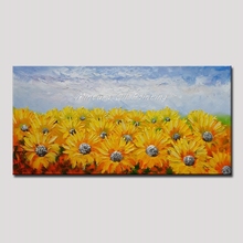 Mintura pinturas a óleo em tela de acrílico feito à mão para sala de estar campo de flores solares pinturas em tela arte de parede sem moldura 2024 - compre barato