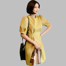 HAMALIEL High Quality Jacquard Summer Dress New 2019 Fashion Women Yellow Floral Print Pull Sleeve Dress Vintage O Neck Dresses 2024 - buy cheap