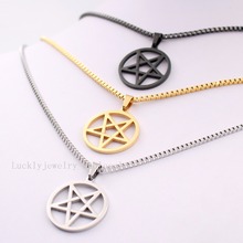 18''-30'' Unisex hip-Hop 2.4mm Square Box Chain Stainless Steel Wiccan Pagan Wicca Inverted Pentagram religion Pendant necklace 2024 - buy cheap