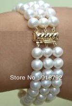 free P&P >>>>> 7.5" 3 row 8-9MM AAA+ SOUTH SEA GENUINE WHITE PEARL BRACELET jewelry/20 2024 - buy cheap