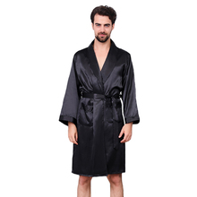 Черный мужской шелковистый сатиновый халат, пижама с длинным рукавом, большой размер 3XL 4XL 5XL, летнее кимоно, банный халат, повседневная одежда для сна 2024 - купить недорого