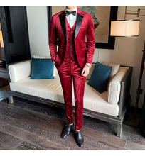 Terno masculino elegante para casamento 2019, terno masculino de veludo em terno slim fit (jaqueta + colete + calça) para outono 2024 - compre barato