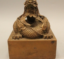 Бесплатная доставка 6 "Китайская бронзовая фигурка периода династии Статуя Дракона зверя цветок императорская печать штамп с печаткой 2024 - купить недорого