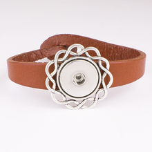 100%  Genuine  Leather  Love Flower 18mm  Snap Button Jewelry Bracelet   DIY  Tp101 2024 - buy cheap