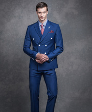Новейший темно-синий двубортный мужской костюм для свадьбы, 2 предмета (пиджак + брюки + галстук), модные мужские костюмы на заказ 2024 - купить недорого