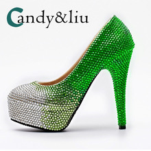Silver and Green Gradient Crystal Wedding Shoes Handmade Super High Heels Women Pumps for Party Banquet Evening Dress Nightclub 2024 - buy cheap