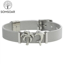 Dropshipping Somsoar Jewelry Silvering Stainless Steel Mesh Charms Bracelet BEACH GIRL MESH ARMBAND Bracelet Bands as Beach wind 2024 - buy cheap