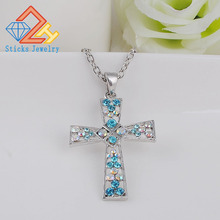 Crosses Necklace Pendant for Women Silver Plated Zinc Alloy Hollow Out Shiny Austrian Crystal Trendy Necklace 2024 - buy cheap