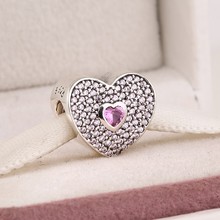 authentic 925 sterling silver pave pink zircon hearts charms Suitable for Brand Style Charm Bracelets & Necklaces 2024 - buy cheap