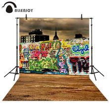 Allenjoy photo backdrop photography Graffiti wood wall outdoor city background photocall photophone vinyl fond photobooth 2024 - buy cheap