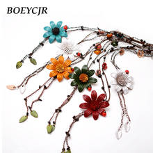 BOEYCJR 7 Colors Available Vintage Leather Sunflower Pendant Necklace Rope Chain Jewelry Ethnic Pendant Necklace for Women  2024 - buy cheap