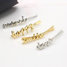 Metallic Words "Smile Happy Merci Love" Golden Silver Plated Hair Clips and Pins Hairgrips Barrettes for Women Hair Jewelry 2024 - buy cheap