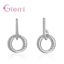 Fashion Trendy Women 925 Sterling Silver Cubic Zircon O Shape Stud Earrings Korean Concise Ear Jewelry 2024 - buy cheap