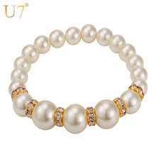 U7 Simulated Pearl Jewelry Bracelet Fashion Wholesale Trendy Round Synthetic Pearl Strand Bracelet For Women H611 2024 - buy cheap