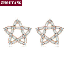 Zhuyang brinco para mulheres, estilo simples, estrela, cristal austríaco, ouro rosa, cor prata, presente, joia de moda, e656, e657 2024 - compre barato
