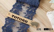 2 Meters Bilateral Cotton Lace Mesh Navy Blue Embroidered Lace Trim Fabric Children Garment Accessories 11.5cm Width 2024 - buy cheap
