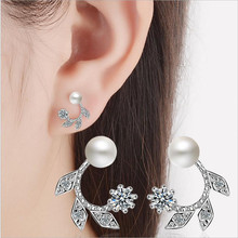 TJP Luxury Crystal Stones Pearl Female Gold Stud Earrings Girl Party Bijou Charm Silver Plated Earrings For Women Jewelry 2024 - buy cheap