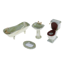 1Set 1:12 Dollhouse Miniature Basin Bathtub Green Porcelain Bathroom Set Toilet Furniture Toy Accessories 2024 - buy cheap