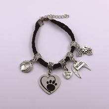 Pulseira de couro para pets com estampa de pata, bracelete de memória para perda de pets, formato de coração, cachorro 2024 - compre barato