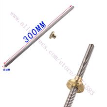 2sets/ lot 3D Printer Z Axis  T8 Lead Screw Diameter: 8mm ,pitch 2mm,lead of thread 8mm, Length 300mm with flange Copper Nut 2024 - buy cheap