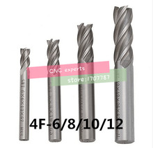 Fresa de topo cnc 4 unidades, hss diâmetro 6/8/10/12mm, 4 lâminas de flauta reta, ferramentas 2024 - compre barato