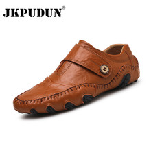 JKPUDUN Genuine Leather Men Casual Shoes Luxury Brand 2019 Mens Loafers Fashion Breathable Driving Shoes Slip on Comfy Moccasins 2024 - buy cheap