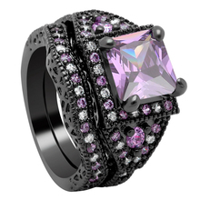 Anillos de circonia cúbica para mujer, joyas de compromiso de color negro, dorado, púrpura y rosa, regalo vintage, conjunto de anillos de boda 2024 - compra barato