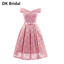 2019 Fresh Pink Lace Off The Shoulder Bridesmaid Dresses Elegant Bridesmaid Dress Short V Neck Dresses For Wedding Party Vestido 2024 - buy cheap