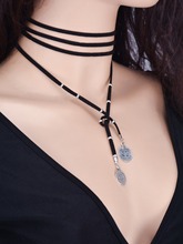 Gargantilha gótica com imitação de couro boho, colar feminino com pingente de moeda, borla, presente para festa 2024 - compre barato