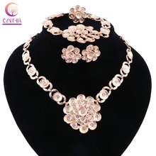 Feminino cristal pulseira anel brinco cor de ouro africano grânulo nupcial do casamento flor pingente colar conjuntos de jóias dourado 2024 - compre barato