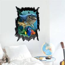 Tubarão dory nemo 3d buraco quebrado adesivos de parede crianças bedoom decoração para casa diy dos desenhos animados peixes mural arte pvc decalques da parede cartazes 2024 - compre barato