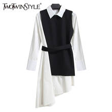 TWOTWINSTYLE Shirt Dress Women's Suit Two Piece Set Long Sleeve Lace Up Black White Asymetrical Vest Dress Female Clothes Korean 2024 - buy cheap