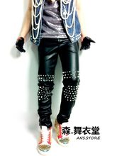 Hot Sale Men's Fashion New Ds Stage Intensive Rivet High Quality Slim Leather Pants Trousers Costumes / 29-34 2024 - buy cheap