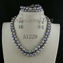 Conjunto de joyería para mujer, collar de perlas de agua dulce, pulsera y pendientes de perlas bonitas, AA, 7-8MM, 2 filas, A1229, venta al por mayor 2024 - compra barato