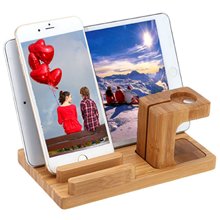 Desktop Stand Titular para iPad Tablet Suporte Do Telefone móvel Suporte De Carga Real de madeira de Bambu para o Relógio Maçã Pad Telefone Tablet 2024 - compre barato