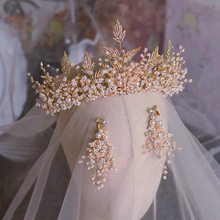 Lindo feito à mão real casamento tiara coroas com brinco cristal noivas headbands noite jóias de cabelo nupcial acessório do cabelo 2024 - compre barato