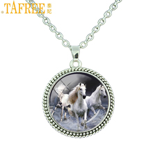 TAFREE Clear White Unicorn picture glass cabochon dome necklace Love Horse Necklaces   Color Vintage pendant jewelry ES53 2024 - buy cheap