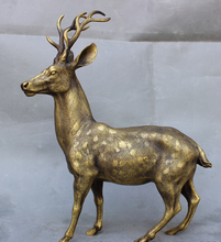 song voge gem S2961 12" Folk Chinese Bronze Lucky Longevity Run Deer Sika Statue Animals Sculpture 2024 - buy cheap