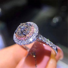 Luxo feminino champanhe rosa anel de pedra bonito prata cor do vintage anéis de casamento para as mulheres bonito promessa amor anel de noivado 2024 - compre barato