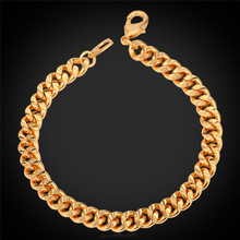 Bracelet Men Jewelry Trendy Jewelry Gold Color 7MM 21CM 8'' Cuban Link Chain Charms Gold Bracelet H838 2024 - buy cheap